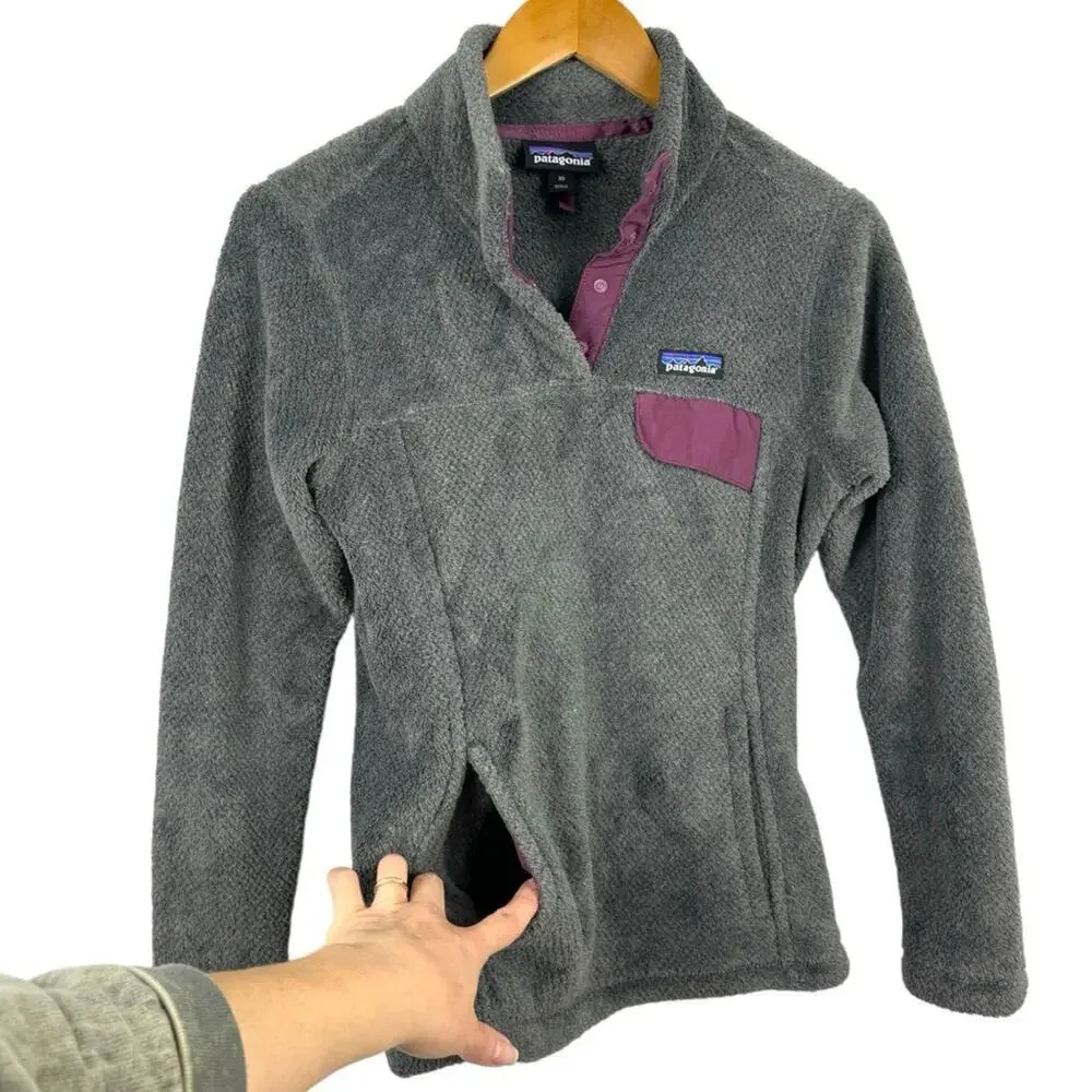 Patagonia Re-Tool Snap-T Pullover Polartec Fleece Gray Magenta Women's XSmall